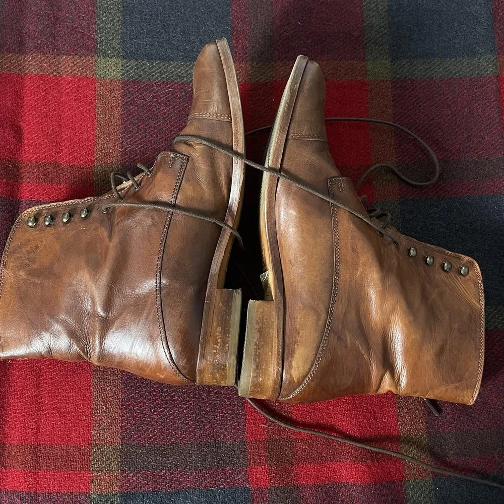Rive Gauche Firenze Dress Boots Sz 38 US 6 Brown Leather Lace Up Mid Calf Italy